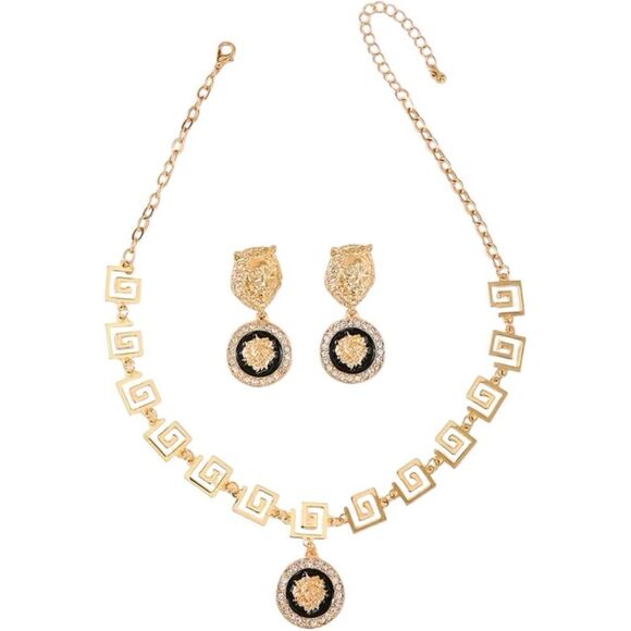 Designer Inspired Gold and Black Necklace and Earrings Set - Picture 6 of 6